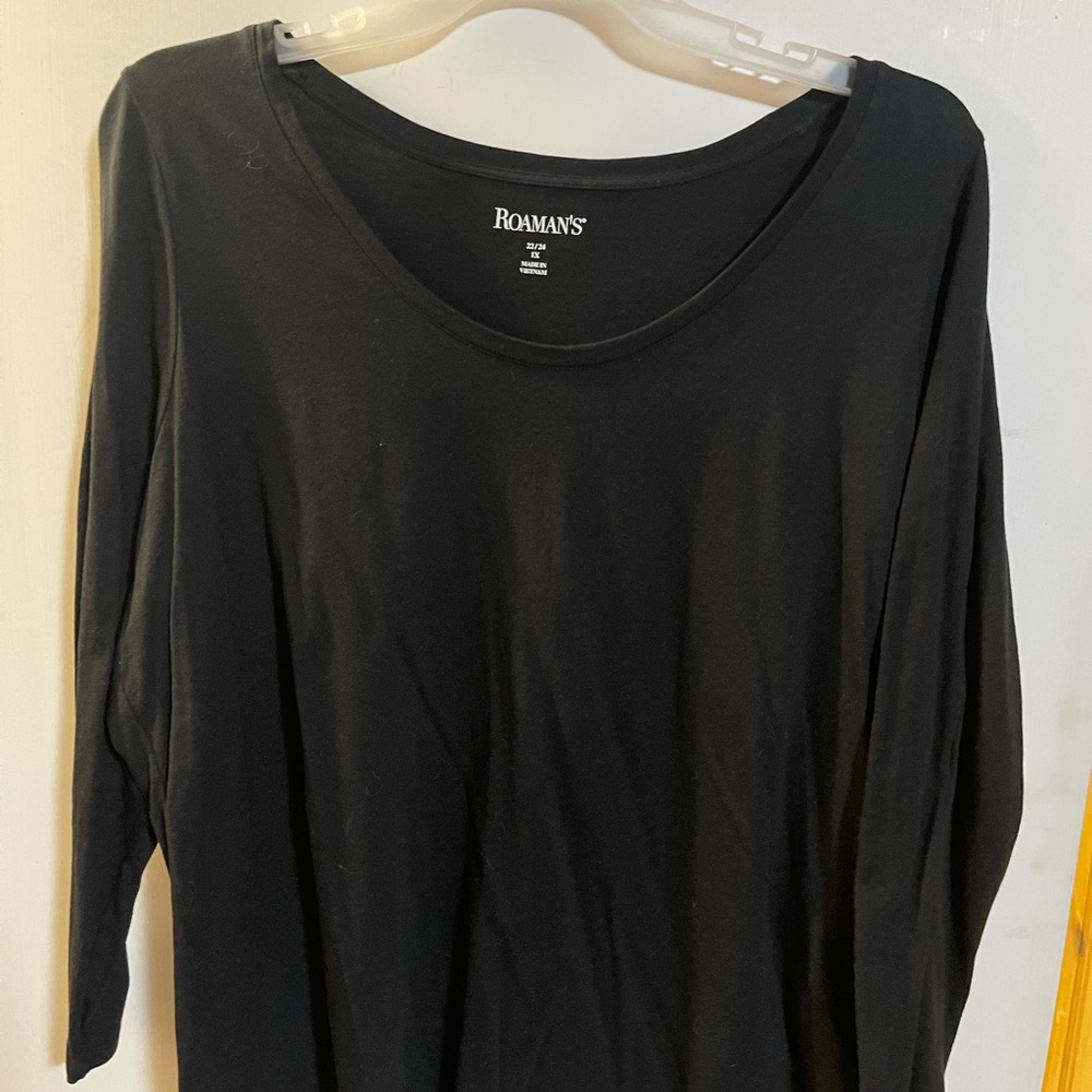 Roaman's Black Relaxed 3/4 Sleeve T-Shirt